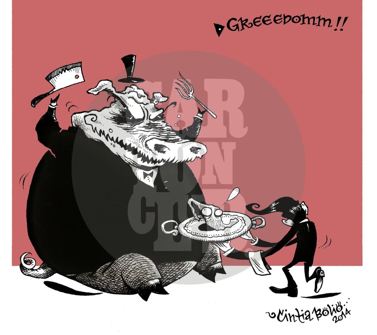 Greedom!!!, cartón de Cintia Bolio