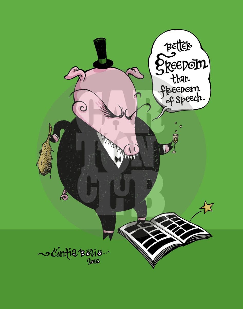 Greedom or Freedom (of Speech), cartón de Cintia Bolio