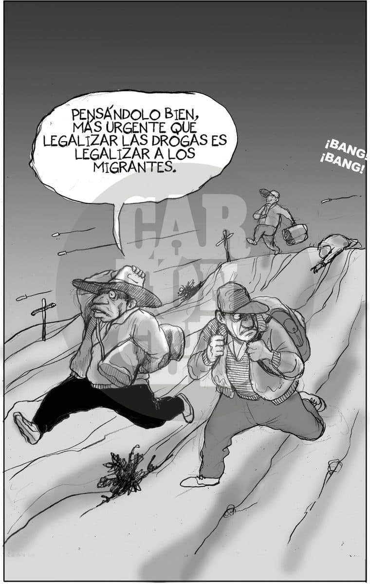 Ilegales Centroamericanos en México, cartón de El Fisgón
