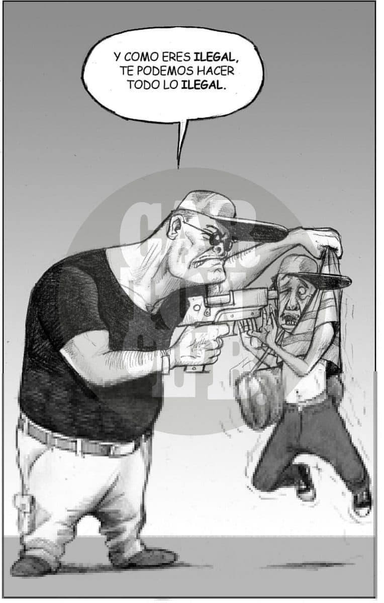 Matanza de inmigrantes, cartón de El Fisgón