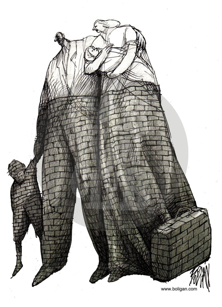 Migración y muros, cartón de Ángel Boligán