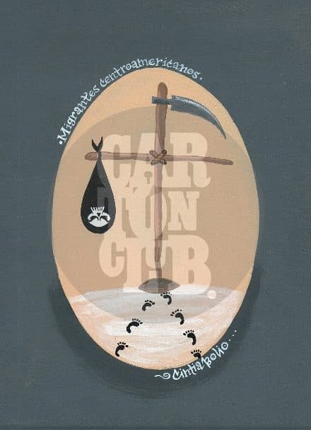 Migrantes centroamericanos, cartón de Cintia Bolio