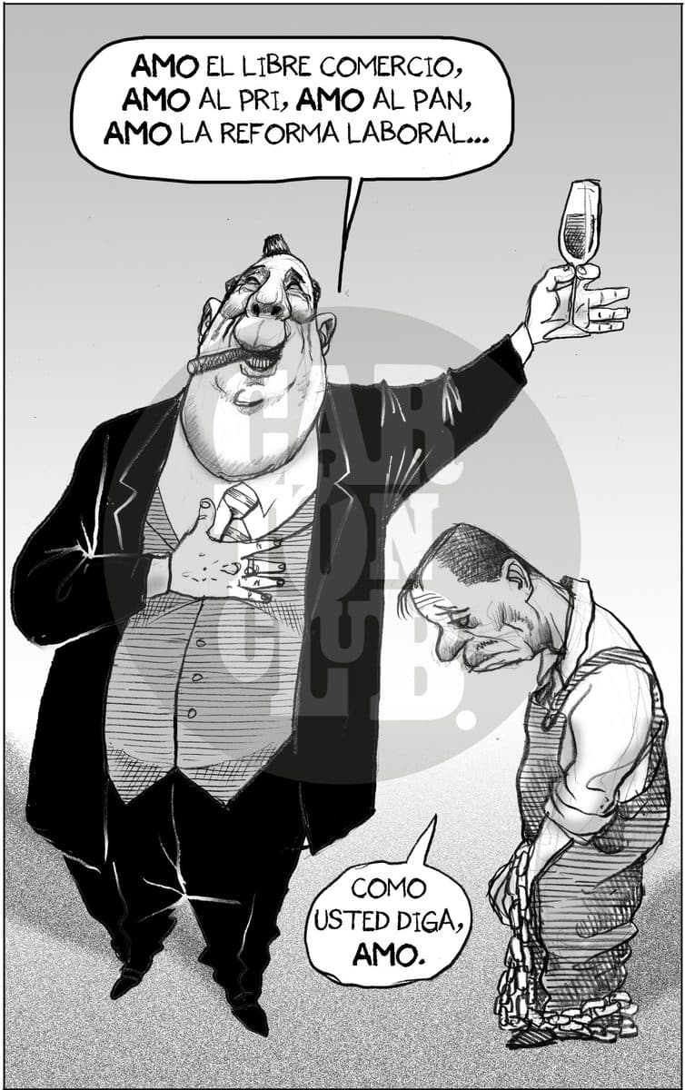 Neo esclavismo, cartón de El Fisgón