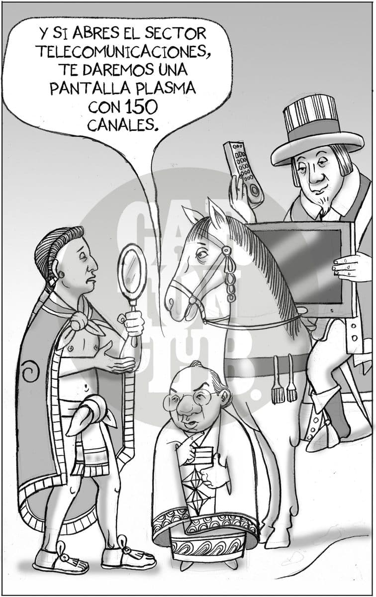Oro por espejitos, cartón de El Fisgón