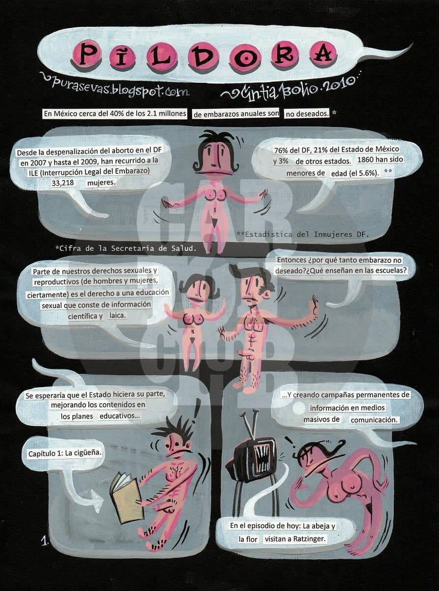 Píldora 1/4, cartón de Cintia Bolio