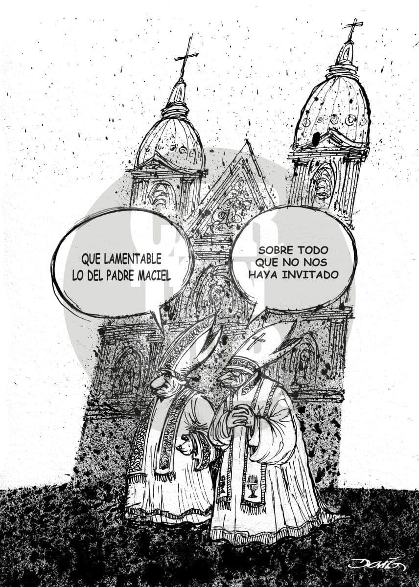 Dos obispos frente a una catedral comentan con cinismo el caso del 'Padre Maciel', lamentando sobre todo no haber sido invitados.