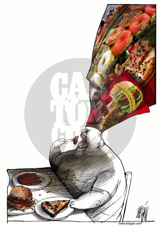 Publicidad y Obesidad, cartón de Ángel Boligán