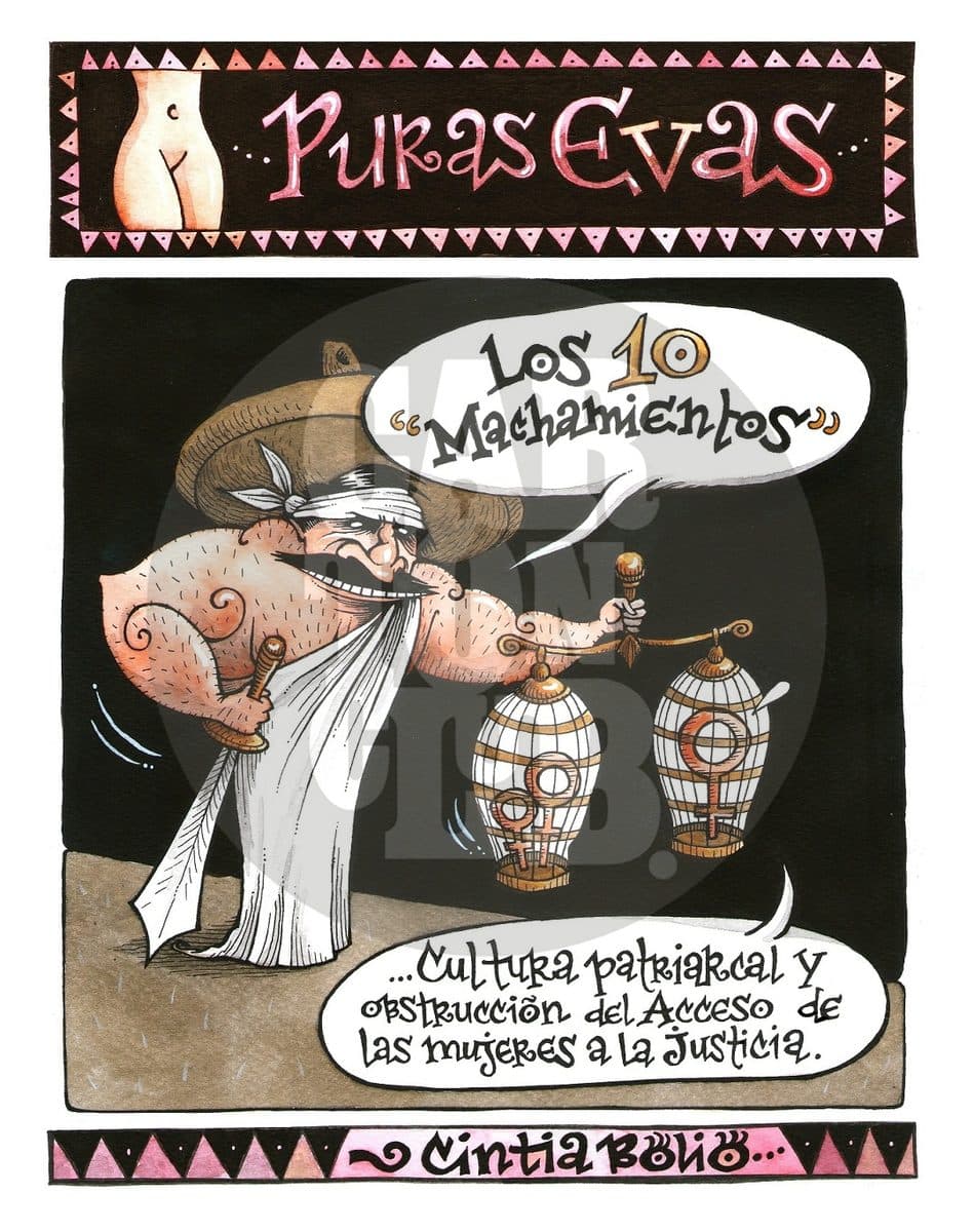 Puras Evas: Los 10 machamientos 1 de 12, cartón de Cintia Bolio