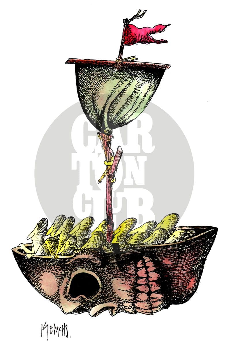 Refugiados, cartón de Kemchs