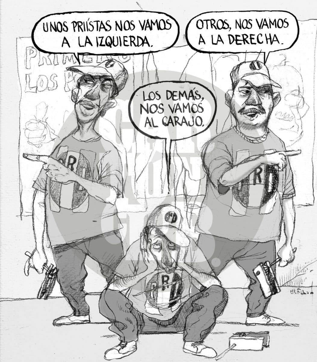 Revolucionario, institucional y partido, cartón de El Fisgón