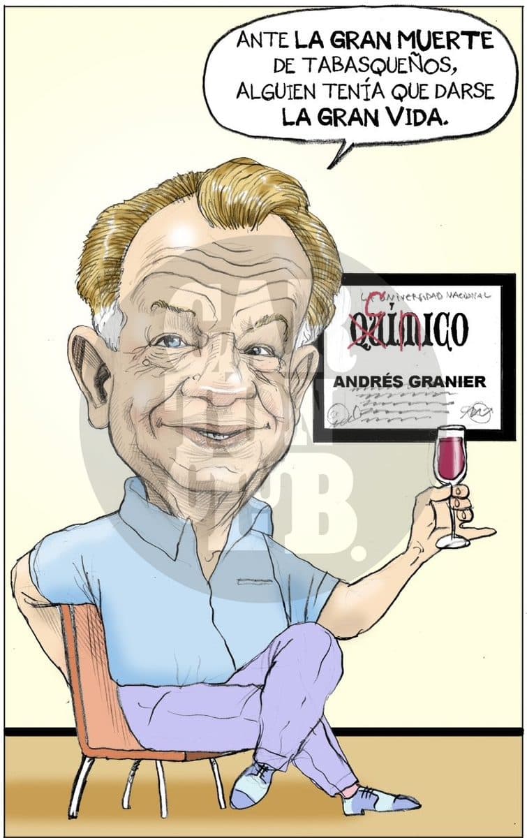Sexenio de inundaciones y tragos, cartón de El Fisgón