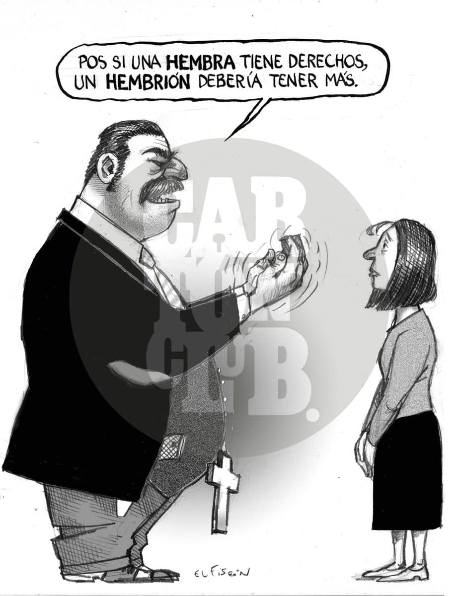 Superlativo machismo y aborto, cartón de El Fisgón