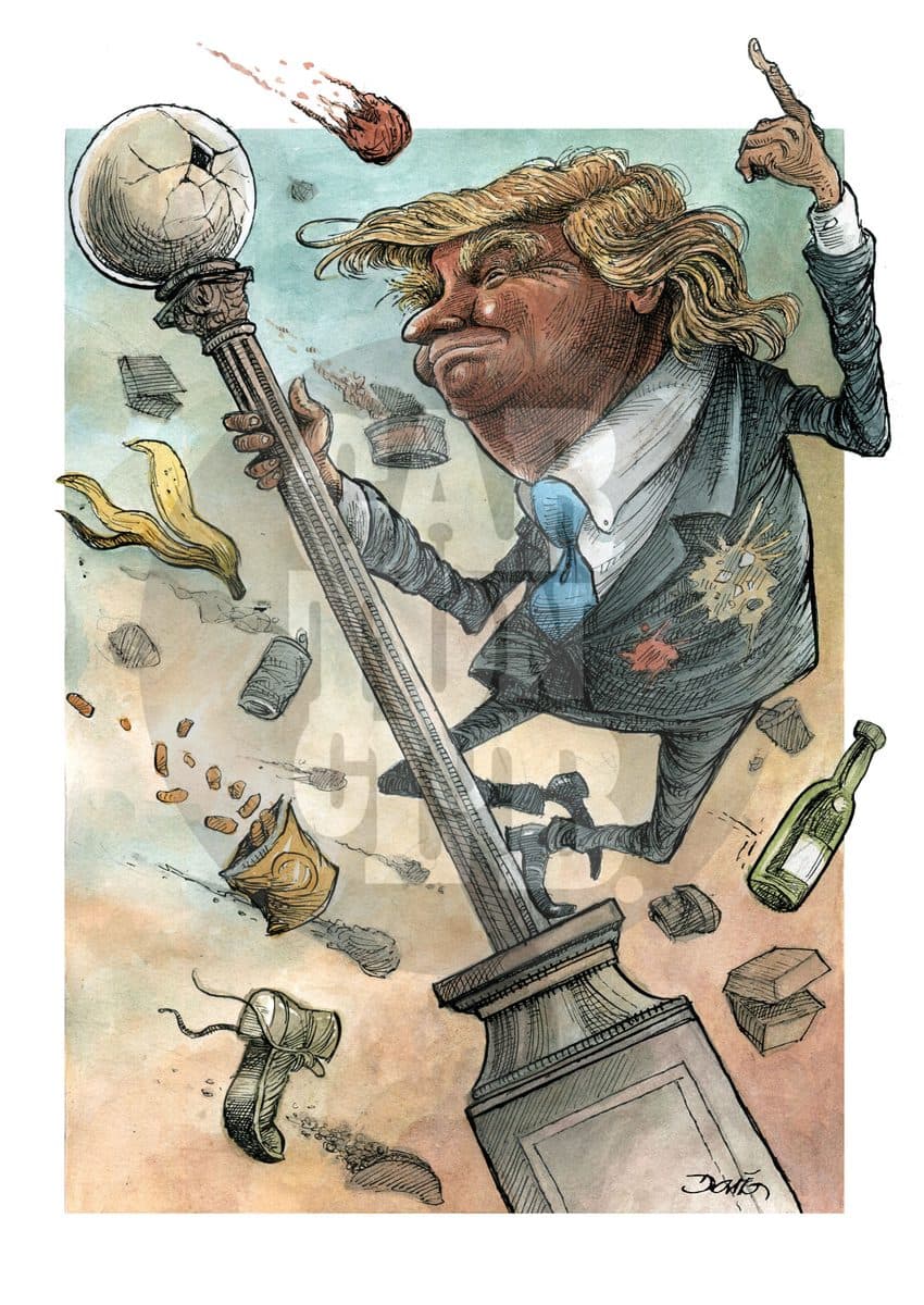 Trump bajo la lluvia, cartón de Darío Castillejos