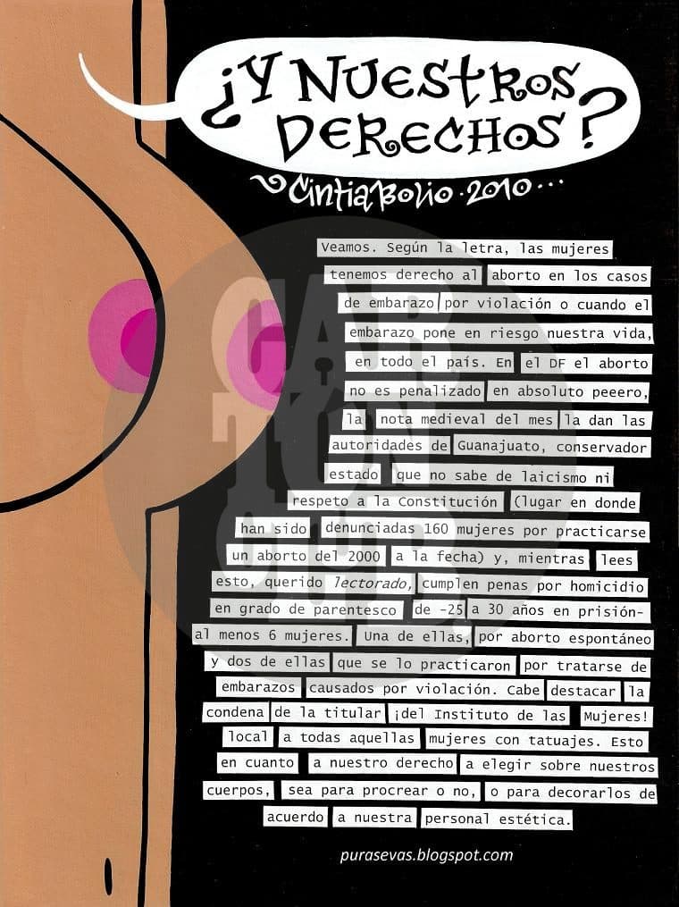 ¿Y nuestros derechos? 1 de 2, cartón de Cintia Bolio